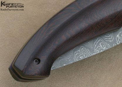 Uli Hennicke' Custom Knife Fluted Australian Desert Ironwood and Damascus "The Flow" Linerlock - Image 5