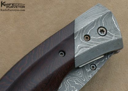 Uli Hennicke' Custom Knife Fluted Australian Desert Ironwood and Damascus "The Flow" Linerlock - Image 4