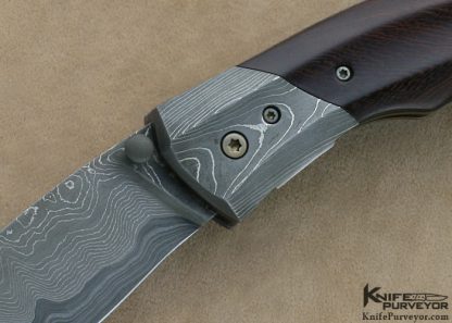 Uli Hennicke' Custom Knife Fluted Australian Desert Ironwood and Damascus "The Flow" Linerlock - Image 2