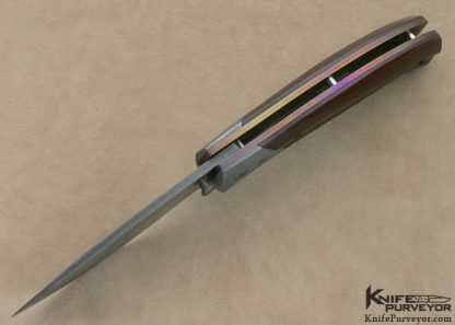 Uli Hennicke' Custom Knife Fluted Australian Desert Ironwood and Damascus "The Flow" Linerlock - Image 6
