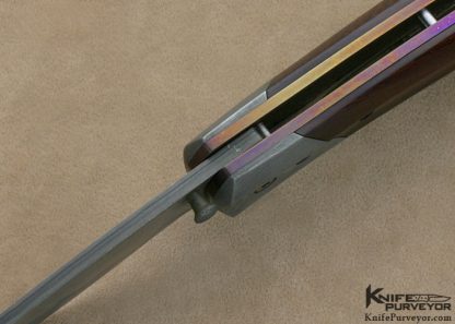 Uli Hennicke' Custom Knife Fluted Australian Desert Ironwood and Damascus "The Flow" Linerlock - Image 7