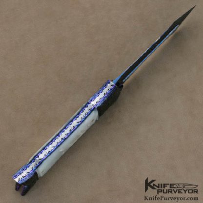 Rainy Vallotton Custom Knives Mother of Pearl & Blued Damascus "Barracuda" D/A Automatic Dagger Linerlock - Image 5