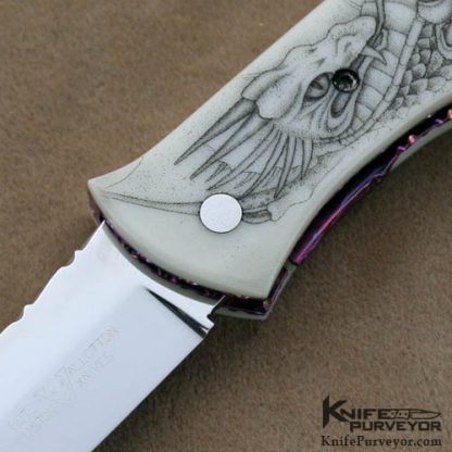 Butch Vallotton Custom Knife Scrimshawed Scale Release D/A Auto - Image 2