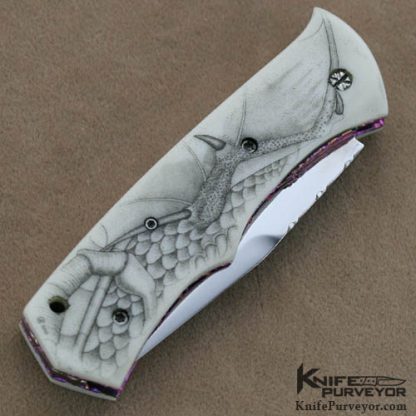 Butch Vallotton Custom Knife Scrimshawed Scale Release D/A Auto - Image 4