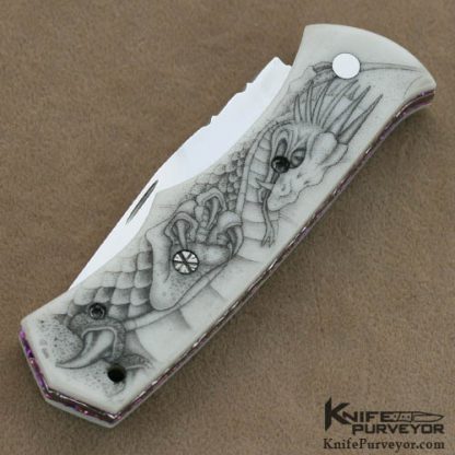 Butch Vallotton Custom Knife Scrimshawed Scale Release D/A Auto - Image 3