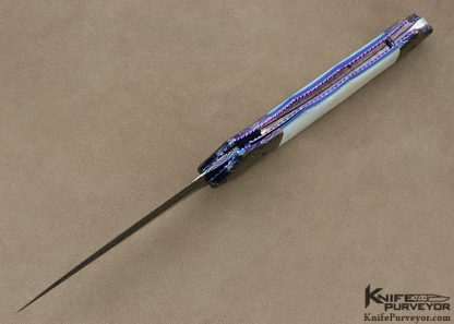 Rainy Vallotton Custom Knife "Saber" with Chad Nichols Blued Damascus & Mother of Pearl Linerlock Auto Dagger - Image 6