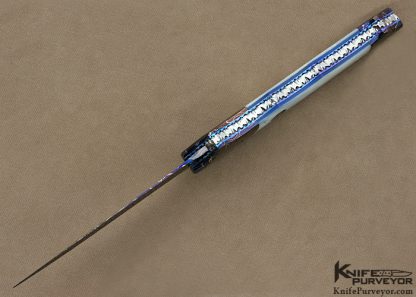 Rainy Vallotton Custom Knife "Saber" with Chad Nichols Blued Damascus & Mother of Pearl Linerlock Auto Dagger - Image 5