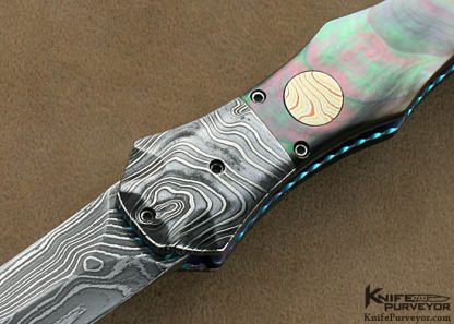 Rainy Vallotton Custom Knives Black Lip Tahitian Pearl Shell & Damascus Double Action Automatic Linerlock - Image 2