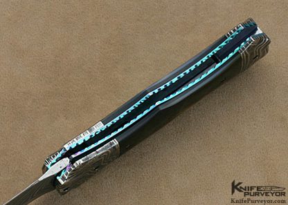 Rainy Vallotton Custom Knives Black Lip Tahitian Pearl Shell & Damascus Double Action Automatic Linerlock - Image 6