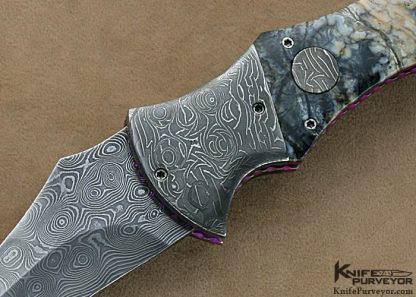 Rainy Vallotton Custom Knives Mammoth Tooth & Damascus Double Action Automatic Linerlock - Image 2