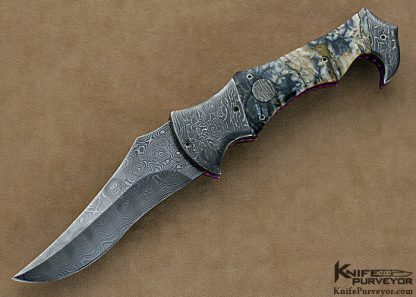 Rainy Vallotton Custom Knives Mammoth Tooth & Damascus Double Action Automatic Linerlock