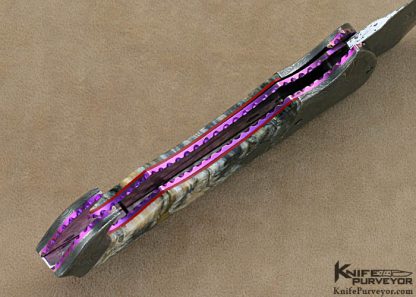 Rainy Vallotton Custom Knives Mammoth Tooth & Damascus Double Action Automatic Linerlock - Image 6