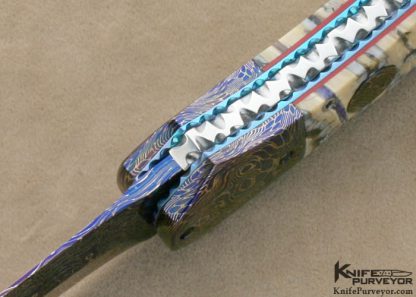 Rainy Vallotton Custom Knives Mammoth Tooth & Blued Damascus Double Action Automatic Linerlock - Image 5