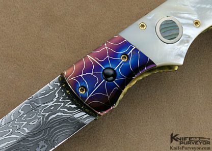 Rainy Vallotton Custom Knives Mother of Pearl Shell & Damascus Double Action Automatic Linerlock - Image 2
