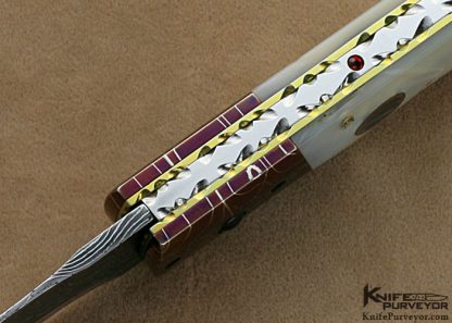 Rainy Vallotton Custom Knives Mother of Pearl Shell & Damascus Double Action Automatic Linerlock - Image 6