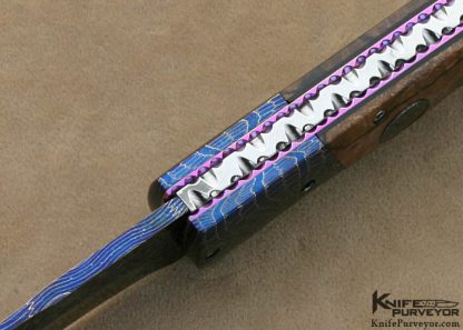 Rainy Vallotton Custom Knives Burlwood & Blued Damascus Double Action Automatic Linerlock - Image 5