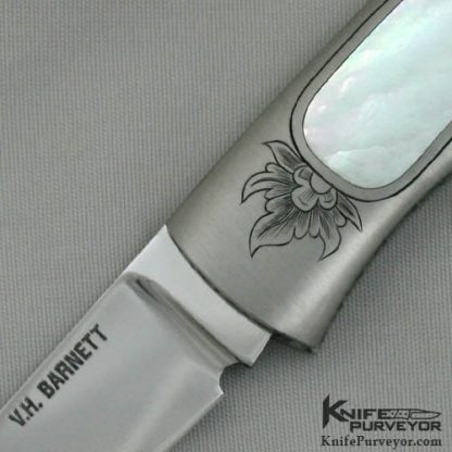 Van Barnett Custom Knife Engraved Mother of Pearl Interframe Lockback - Image 2