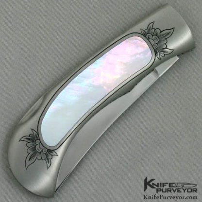 Van Barnett Custom Knife Engraved Mother of Pearl Interframe Lockback - Image 3