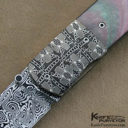 Andre van Heerden Custom Knife Damascus & Blacklip Pearl Linerlock - Image 2