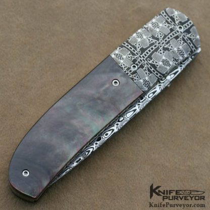 Andre van Heerden Custom Knife Damascus & Blacklip Pearl Linerlock - Image 3