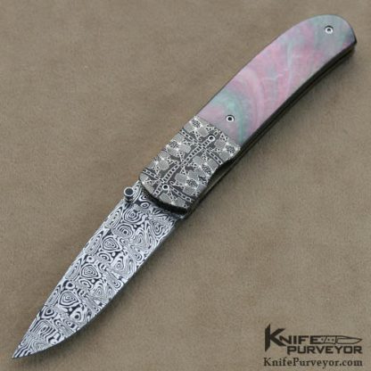 Andre van Heerden Custom Knife Damascus & Blacklip Pearl Linerlock