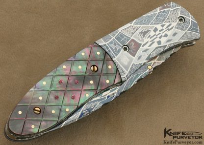 Vernie Reed Custom Knife Pique Blacklip Pearl & Robert Eggerling Damascus Linerlock - Image 4