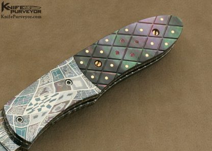 Vernie Reed Custom Knife Pique Blacklip Pearl & Robert Eggerling Damascus Linerlock - Image 3