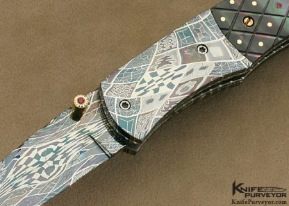 Vernie Reed Custom Knife Pique Blacklip Pearl & Robert Eggerling Damascus Linerlock - Image 2