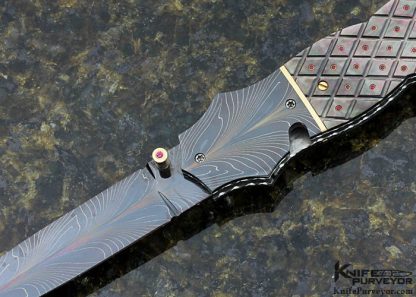Vernie Reed Custom Knife Damascus Dagger w/ Jewel Piqued Black Lip Pearl & 18kt Gold Accents - Image 2