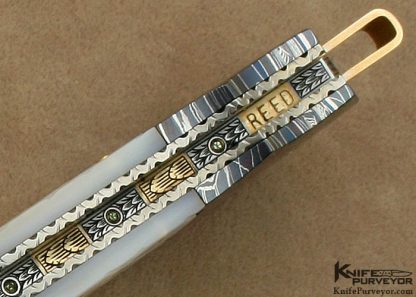 Vernie Reed Custom Knife Piqued Mother of Pearl Shell & Damascus Linerlock Dagger - Image 10