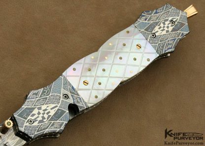 Vernie Reed Custom Knife Piqued Mother of Pearl Shell & Damascus Linerlock Dagger - Image 3