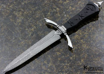 Veronique Laurent Custom Knife Sole Authorship Carved Ebony Damascus Dagger