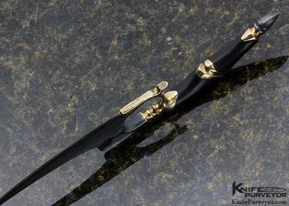 Virgil England Custom Knife Damascus, Ebony and Brass "Skate" - Image 6