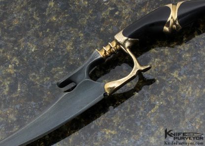 Virgil England Custom Knife Damascus, Ebony and Brass "Skate" - Image 2