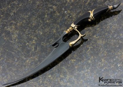 Virgil England Custom Knife Damascus, Ebony and Brass "Skate"