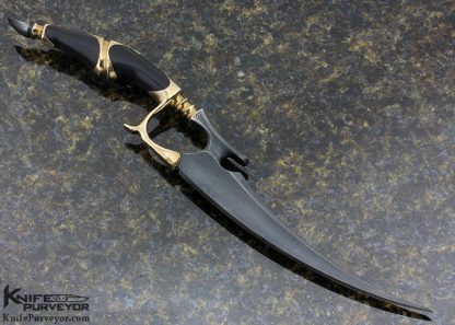 Virgil England Custom Knife Damascus, Ebony and Brass "Skate" - Image 3