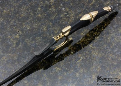 Virgil England Custom Knife Damascus, Ebony and Brass "Skate" - Image 5