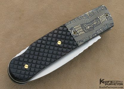 W.D. Pease Custom Knife Checkered Pen Shell & George Werth Damascus Lockback - Image 3