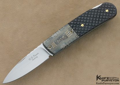 W.D. Pease Custom Knife Checkered Pen Shell & George Werth Damascus Lockback
