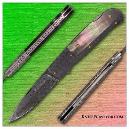 WD Pease's Blacklip Pearl Lockback with Jerry Rados "Turkish Twist" Damascus