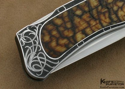 W.D. Pease Custom Knives Big Horn Sheep Horn Interframe Lockback Engraved by Aldo Rizzini - Image 6