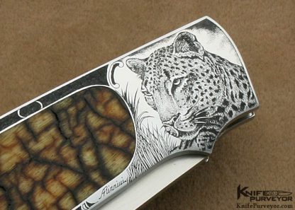W.D. Pease Custom Knives Big Horn Sheep Horn Interframe Lockback Engraved by Aldo Rizzini - Image 5