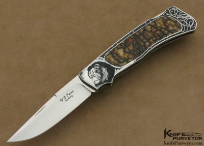 W.D. Pease Custom Knives Big Horn Sheep Horn Interframe Lockback Engraved by Aldo Rizzini