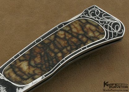 W.D. Pease Custom Knives Big Horn Sheep Horn Interframe Lockback Engraved by Aldo Rizzini - Image 3