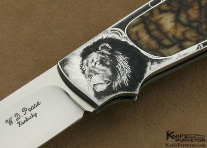 W.D. Pease Custom Knives Big Horn Sheep Horn Interframe Lockback Engraved by Aldo Rizzini - Image 2