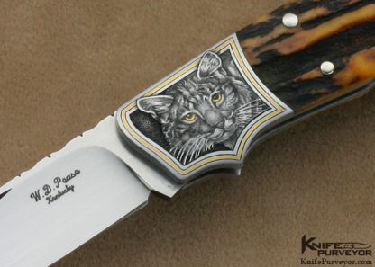 WD Pease Custom Knife Amber Stag Lockback Engraved by Jon Robyn - Image 2