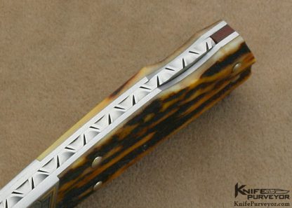 WD Pease Custom Knife Amber Stag Lockback Engraved by Jon Robyn - Image 6