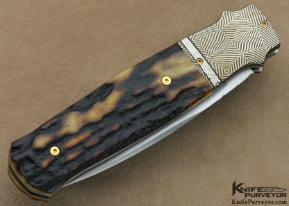WD Pease Custom Knife Amber Stag & Mosaic Damascus Side Lock - Image 3