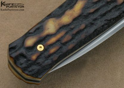 WD Pease Custom Knife Amber Stag & Mosaic Damascus Side Lock - Image 5