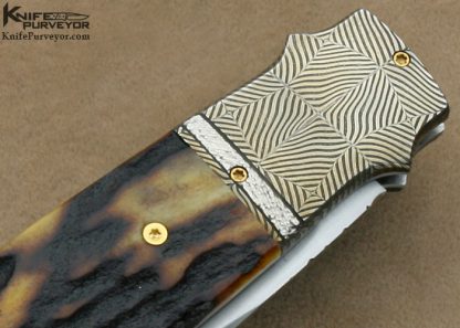 WD Pease Custom Knife Amber Stag & Mosaic Damascus Side Lock - Image 4